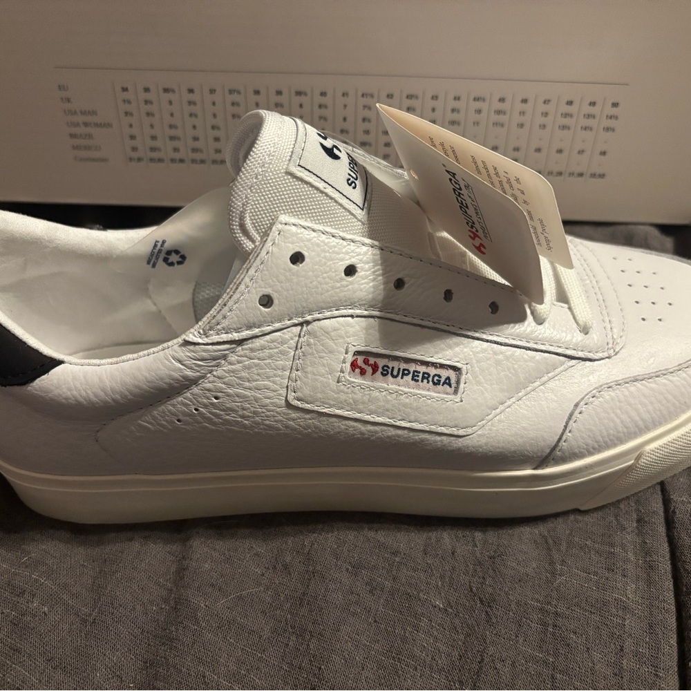 Superga 3854 Court Platform Leather Sneaker White w/Black Heel Tab Men’s 10 NIB